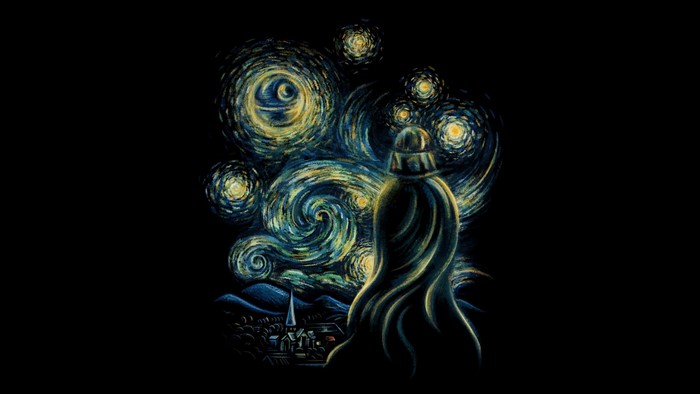Darth Vader in Starry Night style with Death Star