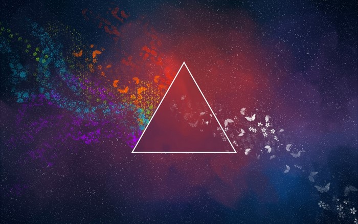 Abstract colorful triangle with butterflies in space