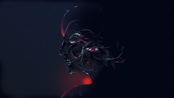 Abstract Dark Face with Red Accents