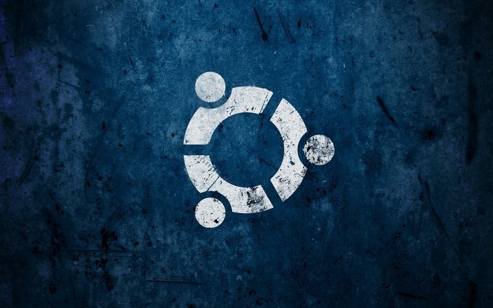 Ubuntu Linux logo on a dark blue textured background