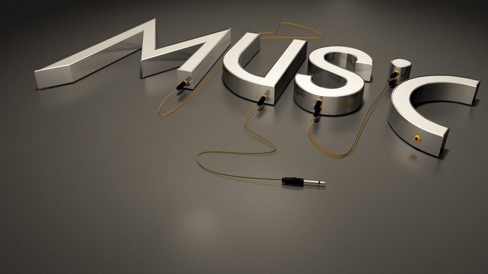 3D letters spelling MUSIC with audio jack