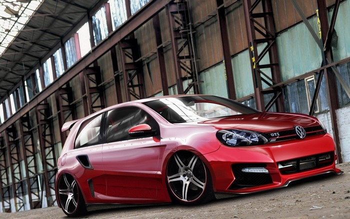 Red Volkswagen Golf GTI with Custom Stance
