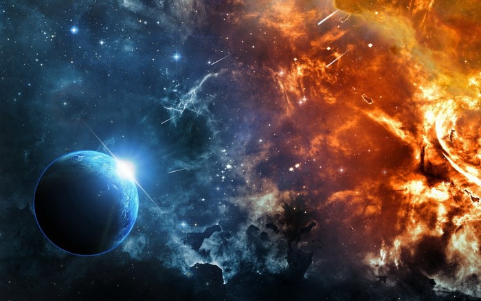 Dramatic Cosmic Scene of Fire and Ice Planets