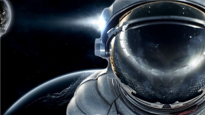 Astronaut in space with Earth and moon