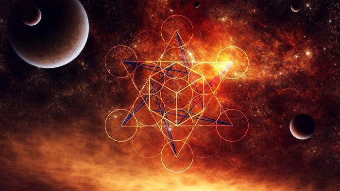 Metatron's Cube in Cosmic Nebula with Planets