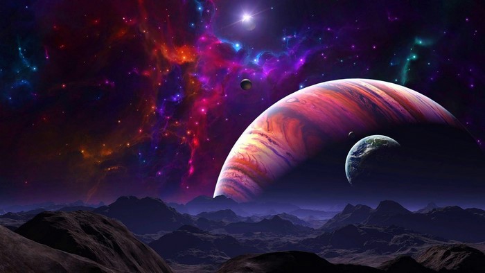 Fantasy space art with planets and nebula