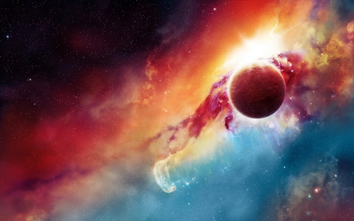 Vivid Cosmic Scene with Planet and Stars