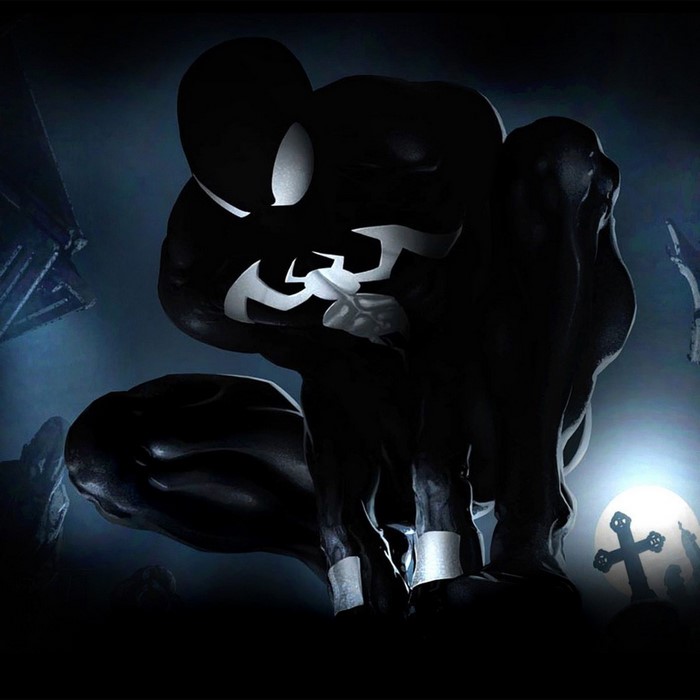 Venom Spider-Man in a graveyard