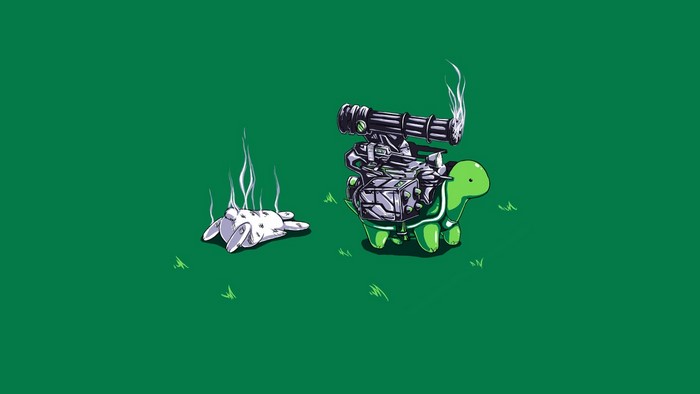 Turtle with Gatling Gun and Defeated Rabbit
