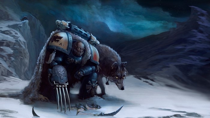 Space Wolf from Warhammer 40,000 with wolf companion