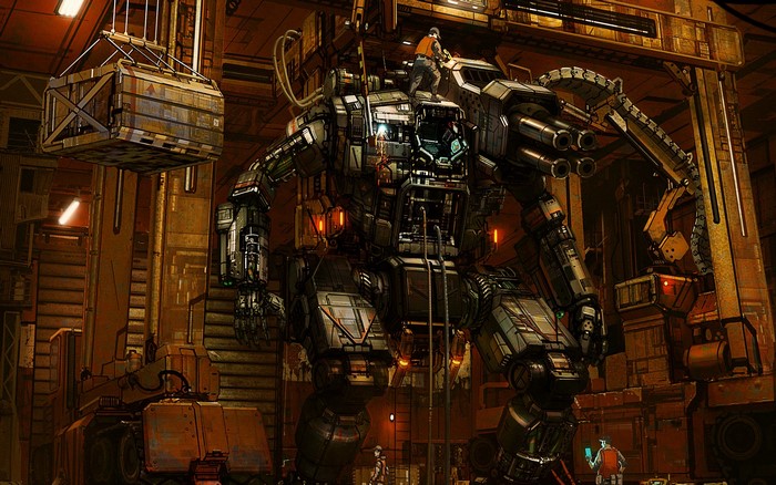 MechWarrior Hunchback in a hangar