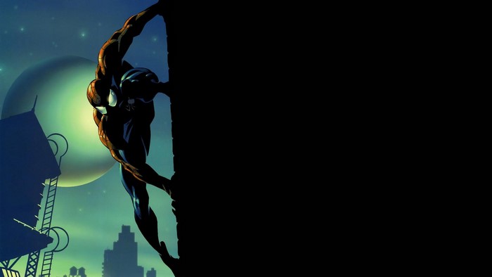 Spider-Man climbing a building at night