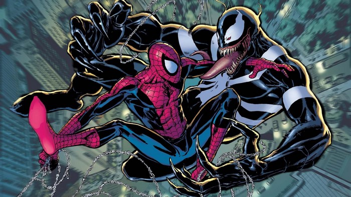 Spider-Man and Venom fighting
