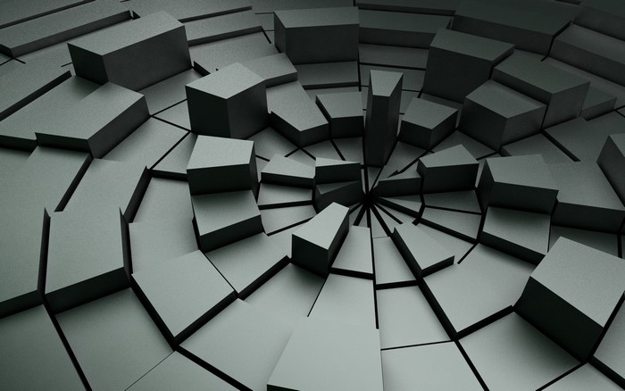 Abstract 3D geometric blocks in monochrome