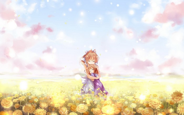 Nagisa and Ushio from Clannad in a field of flowers