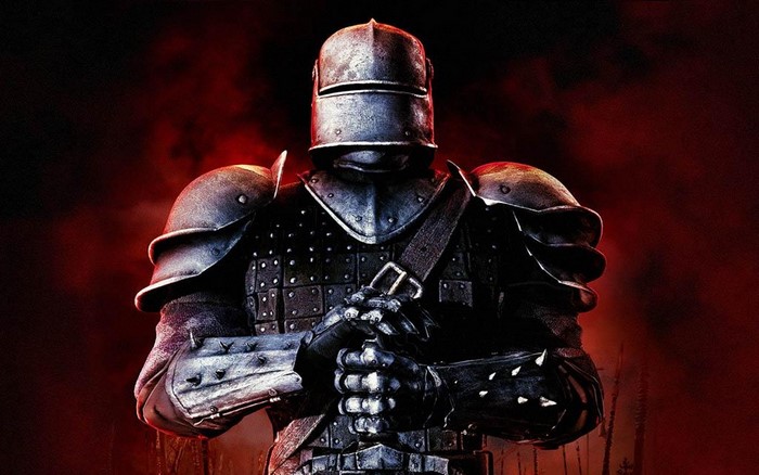 Knight in dark armor holding a sword