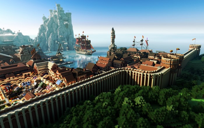 Minecraft WesterosCraft City with Ships and Castle