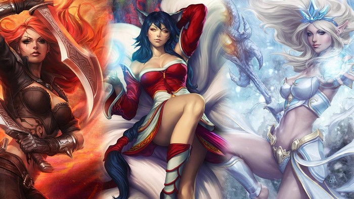 Ahri, Katarina, and Janna from League of Legends