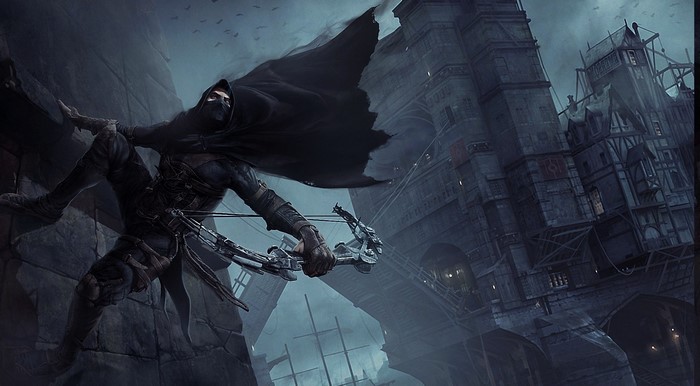 Thief with a bow on a building