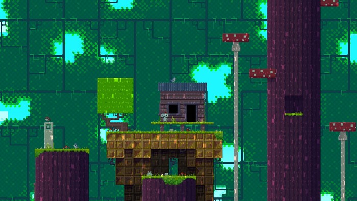 Fez video game scene with pixelated characters