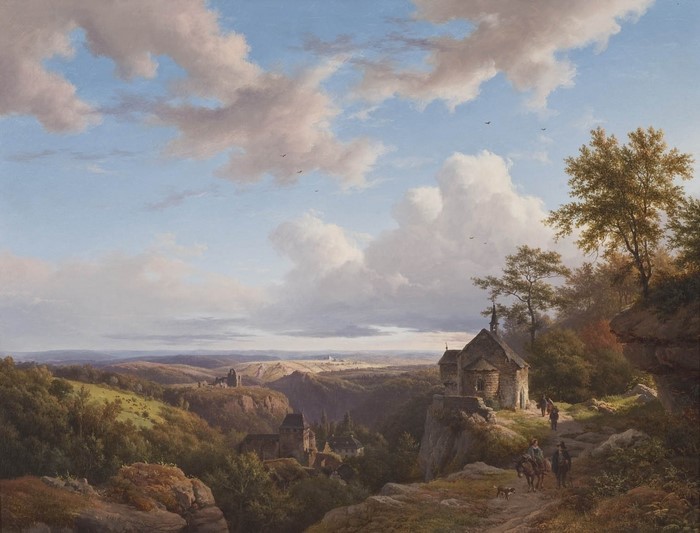 Classic Landscape with Church and Horses at Dusk