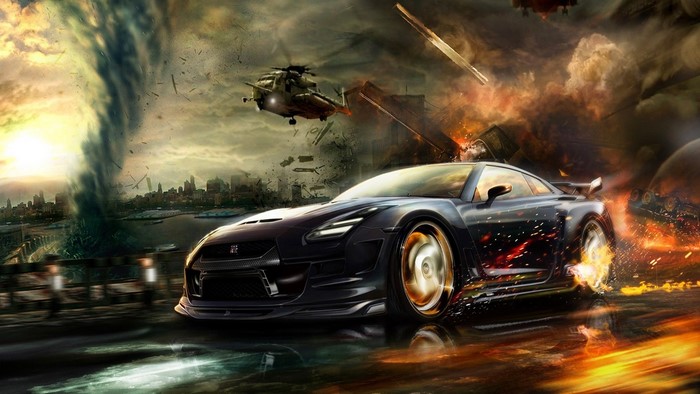 Nissan GT-R Racing in Apocalyptic Warzone