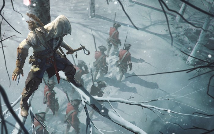 Connor Davenport from Assassin's Creed III in a snowy forest