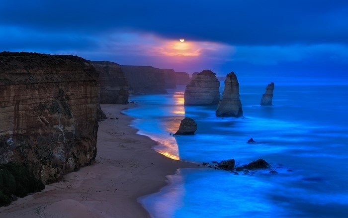 Moonlit Twelve Apostles along Australian Coast