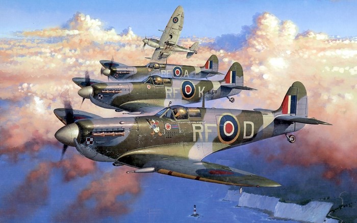Supermarine Spitfires flying over the Cliffs of Dover