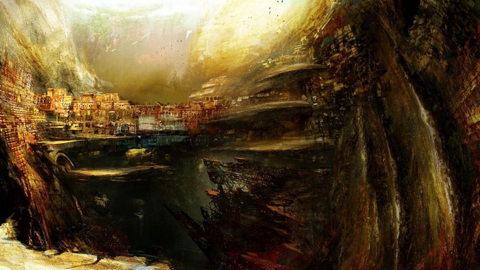 Fantasy city built into cliffs in Guild Wars 2