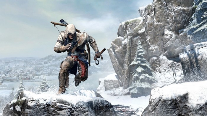 Connor Kenway from Assassin's Creed III in a snowy landscape