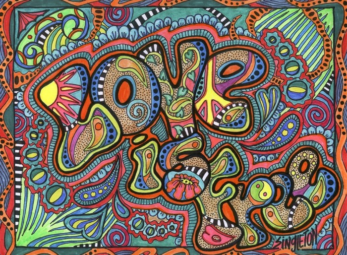 Psychedelic Typography Drawing of "LOVE"