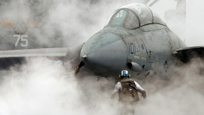 Grumman F-14 Tomcat on aircraft carrier deck