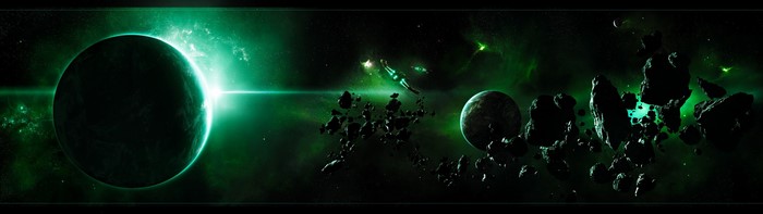 Space art with planets and asteroids