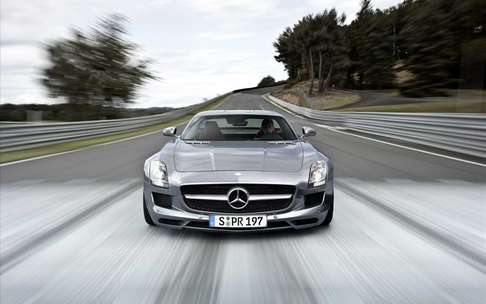 Mercedes-Benz SLS AMG driving on a race track