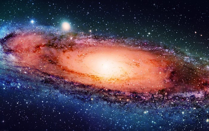 Spiral galaxy with stars and planets