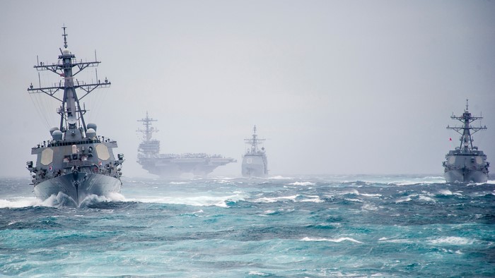 US Navy ships in rough seas