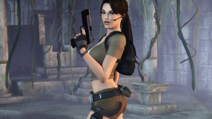 Lara Croft from Tomb Raider Legend holding a gun