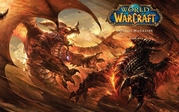 World of Warcraft Official Magazine cover with dragons