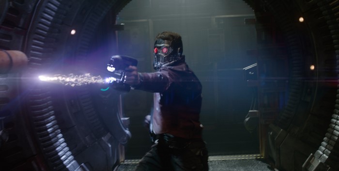 Star-Lord from Guardians of the Galaxy firing weapon