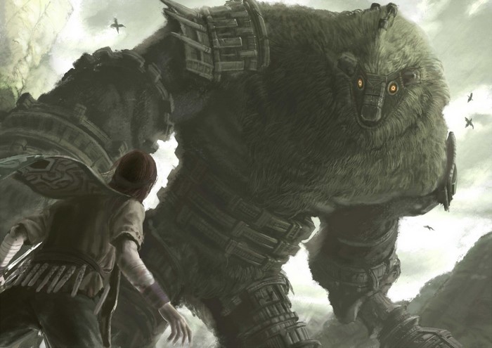 Wander facing a Colossus from Shadow of the Colossus