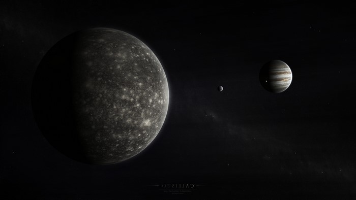 Jupiter and Callisto in space