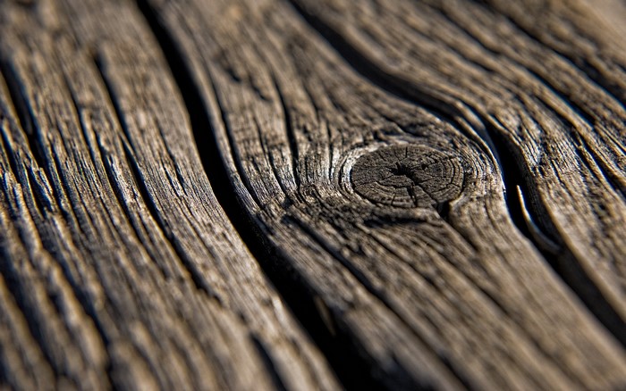 Close-up of weathered wood grain with a knot