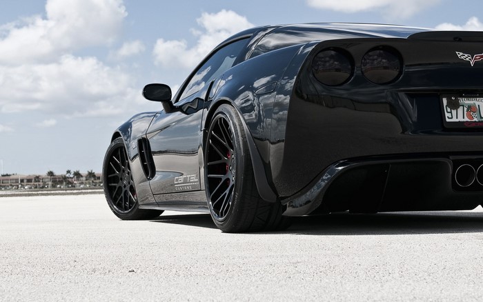 Sleek Black Chevrolet Corvette Z06 Rear View