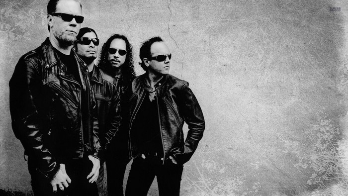 Metallica band members in black leather jackets