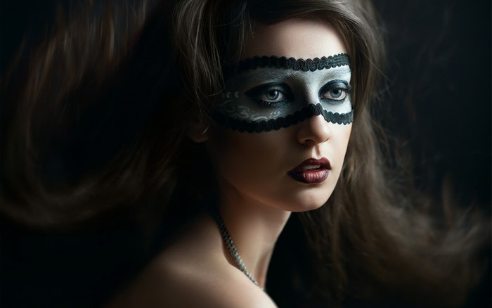 Woman with mask and red lipstick