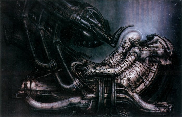 H.R. Giger's biomechanical creature in a machine