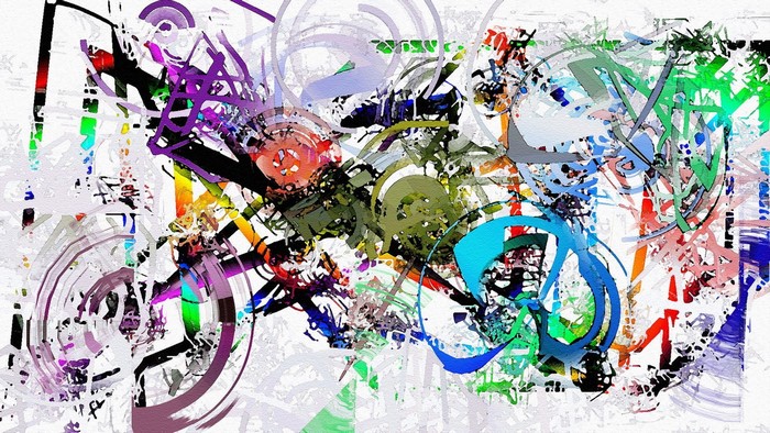 Abstract painting with colorful paint splatter and lines