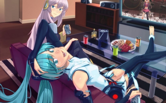 Megurine Luka and Hatsune Miku from Vocaloid relaxing