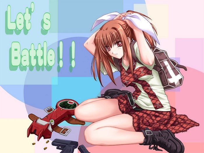 Anime girl with guns and backpack